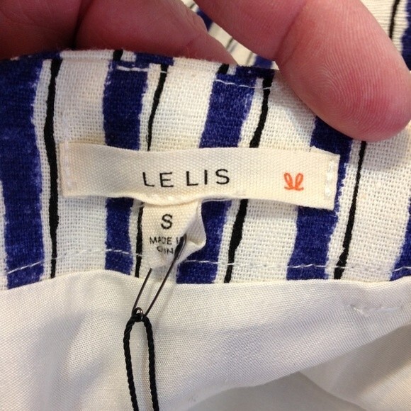 LE LIS COLLECTION Size Small Blue White Striped Linen Belted Pants Cut Out Hem - Picture 8 of 10